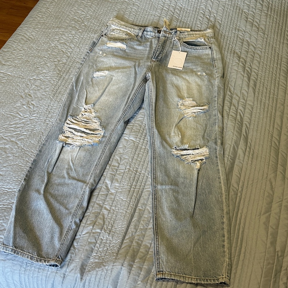 Sneak Peek Light Blue Distressed 90’s Fit High Rise Jeans
